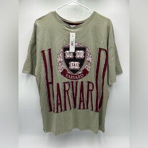 Harvard University Graphic T-Shirt Sage Green Crest Logo One Size NWT